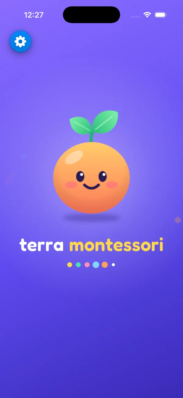 Terra Montessori opening screen: Sprout, the app's seed mascot, above the words terra montessori.